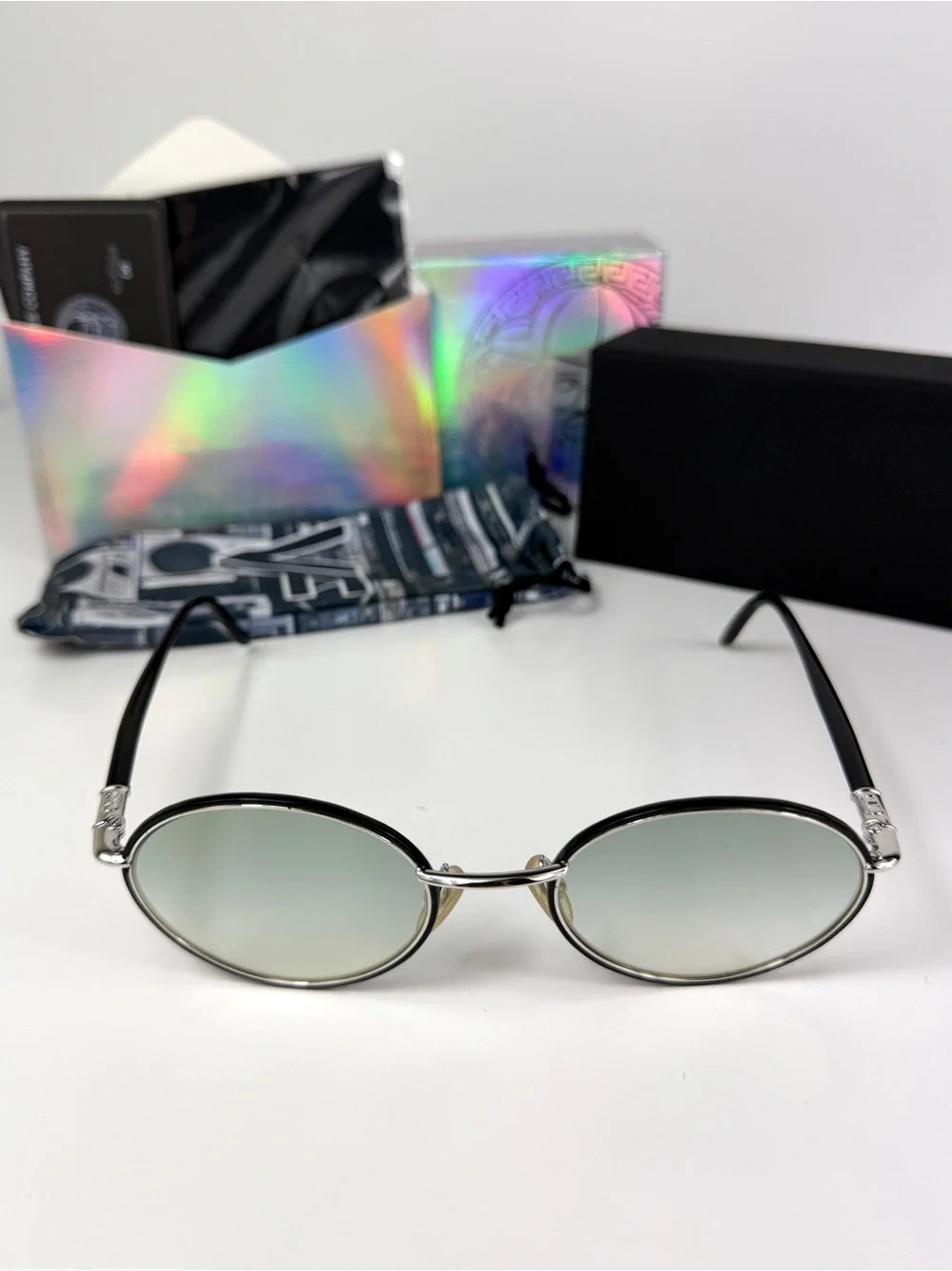 Vintage Christian Dior 2057 79D Sunglasses Custom Teal Mirror Oval 90s Full Set